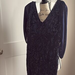 Navy blue R&M Richards evening dress with cape attached Mother of the groom
